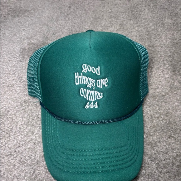 Accessories - Green Trucker Hat with 444 angel number embroidery